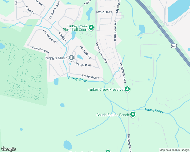 map of restaurants, bars, coffee shops, grocery stores, and more near 6303 Northwest 105th Avenue in Alachua