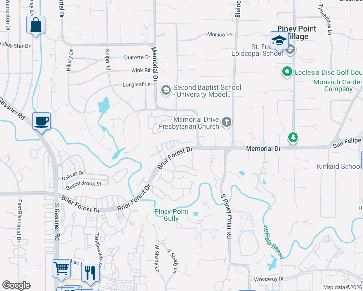 map of restaurants, bars, coffee shops, grocery stores, and more near 240 Sugar Berry Circle in Houston