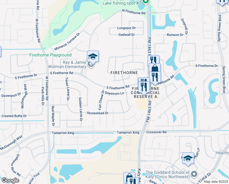 map of restaurants, bars, coffee shops, grocery stores, and more near 28223 Daystrom Lane in Katy