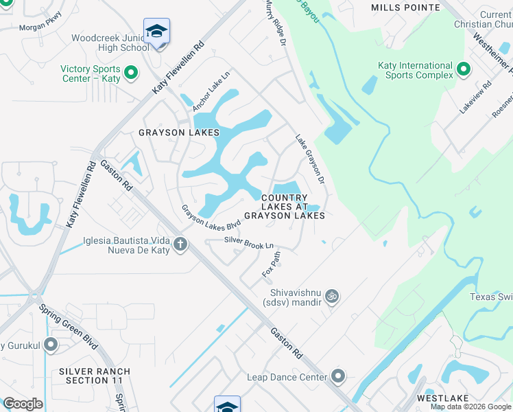 map of restaurants, bars, coffee shops, grocery stores, and more near 1903 Grayson Lakes Boulevard in Katy