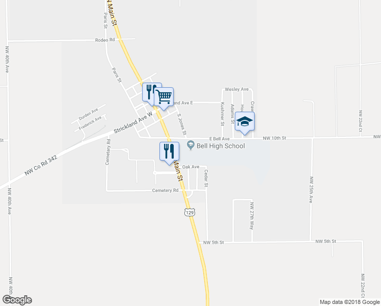 map of restaurants, bars, coffee shops, grocery stores, and more near 930 South Main Street in Bell