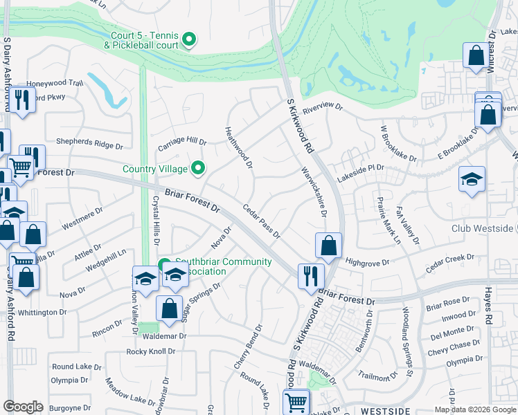 map of restaurants, bars, coffee shops, grocery stores, and more near 1419 Heathwood Drive in Houston