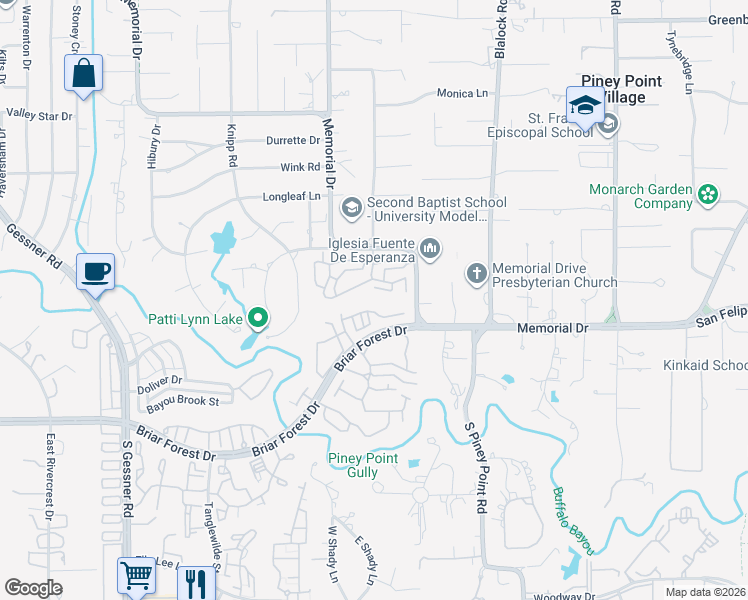 map of restaurants, bars, coffee shops, grocery stores, and more near 316 Sugar Berry Circle in Houston