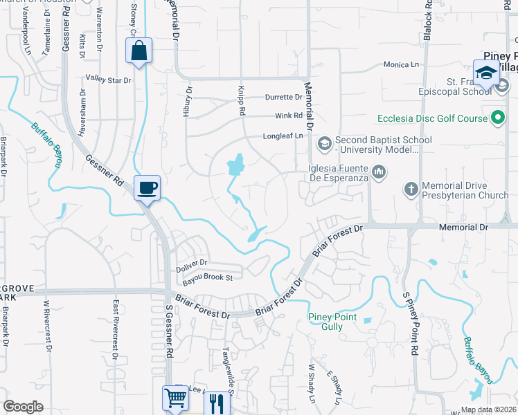 map of restaurants, bars, coffee shops, grocery stores, and more near 11 Robinlake Lane in Houston