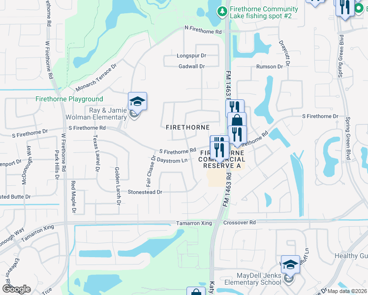 map of restaurants, bars, coffee shops, grocery stores, and more near 28215 Crossprairie Drive in Katy