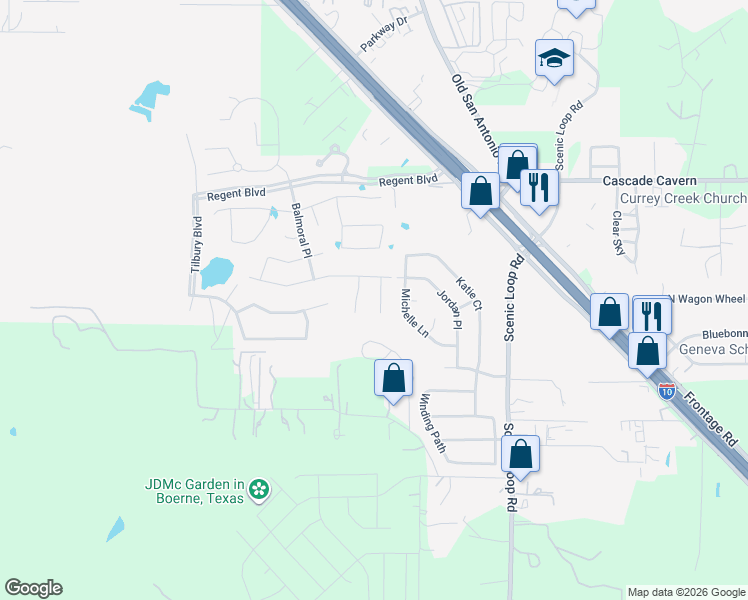 map of restaurants, bars, coffee shops, grocery stores, and more near 111 Giverny in Boerne