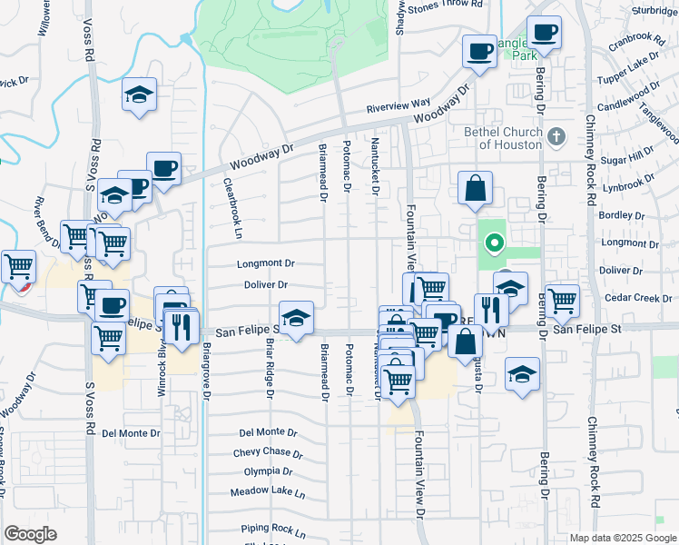 map of restaurants, bars, coffee shops, grocery stores, and more near 1509 Potomac Drive in Houston