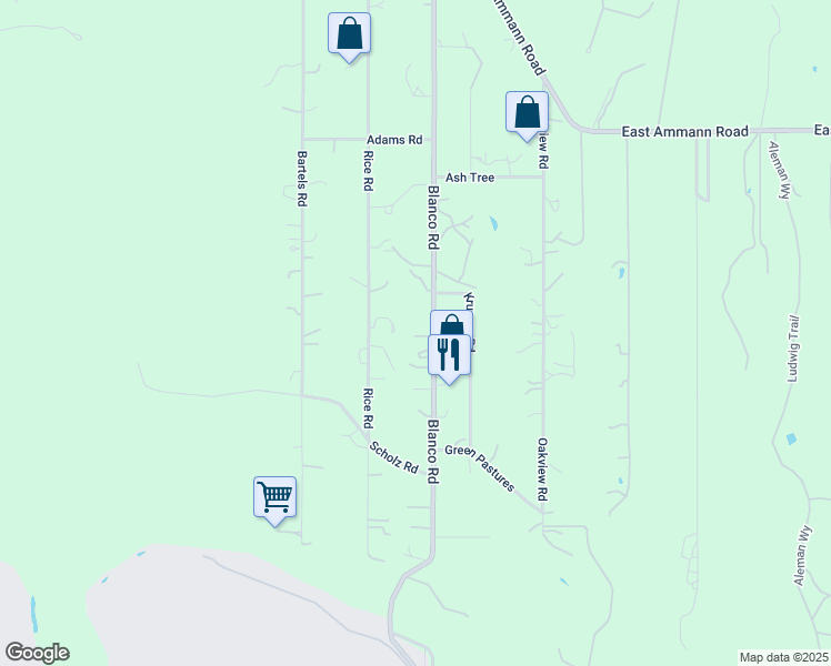 map of restaurants, bars, coffee shops, grocery stores, and more near 30769 Blanco Road in Bulverde