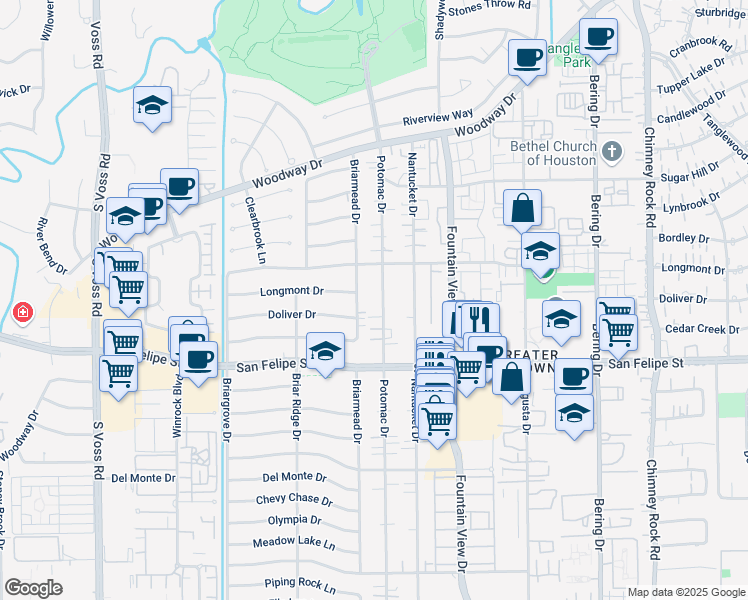 map of restaurants, bars, coffee shops, grocery stores, and more near 1509 Potomac Drive in Houston