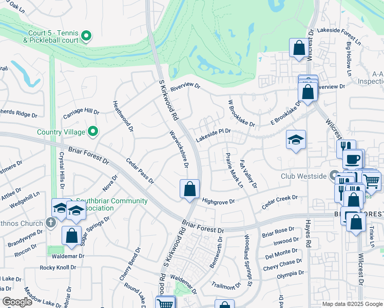 map of restaurants, bars, coffee shops, grocery stores, and more near 1534 South Kirkwood Road in Houston