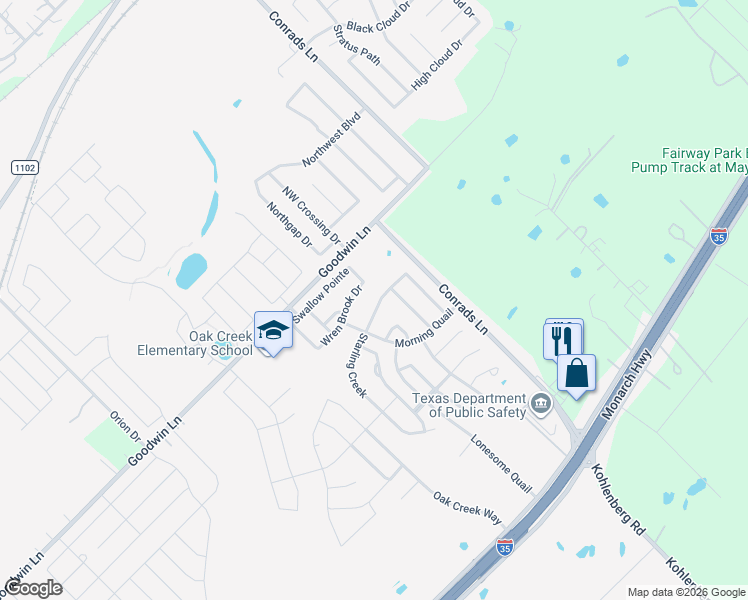 map of restaurants, bars, coffee shops, grocery stores, and more near 533 Starling Creek in New Braunfels