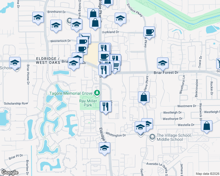 map of restaurants, bars, coffee shops, grocery stores, and more near 510 Westgreen Blvd in Katy