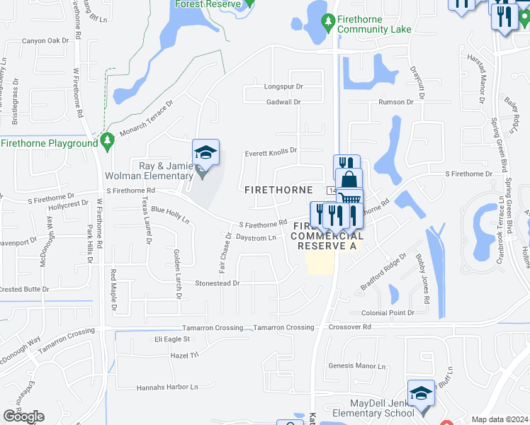 map of restaurants, bars, coffee shops, grocery stores, and more near 28215 Crossprairie Dr in Katy