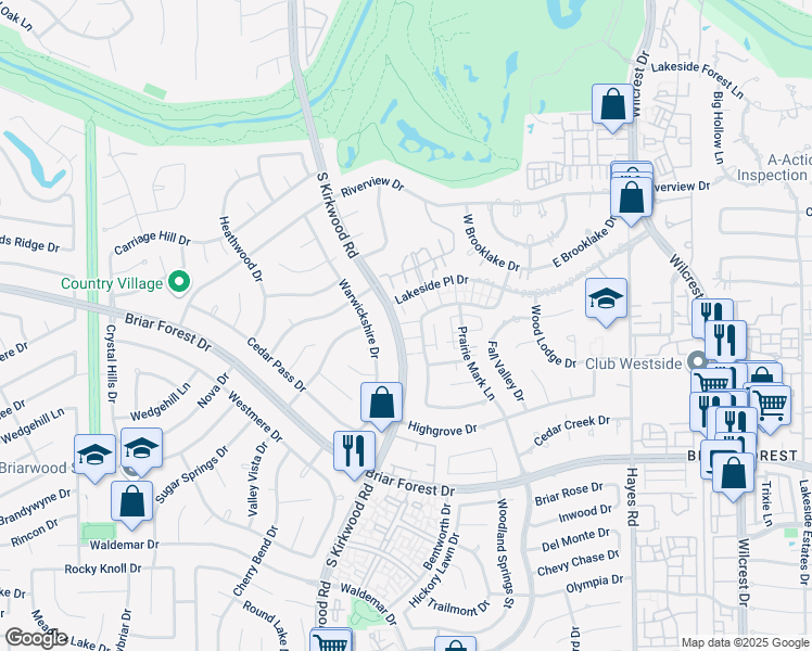 map of restaurants, bars, coffee shops, grocery stores, and more near 1534 South Kirkwood Road in Houston