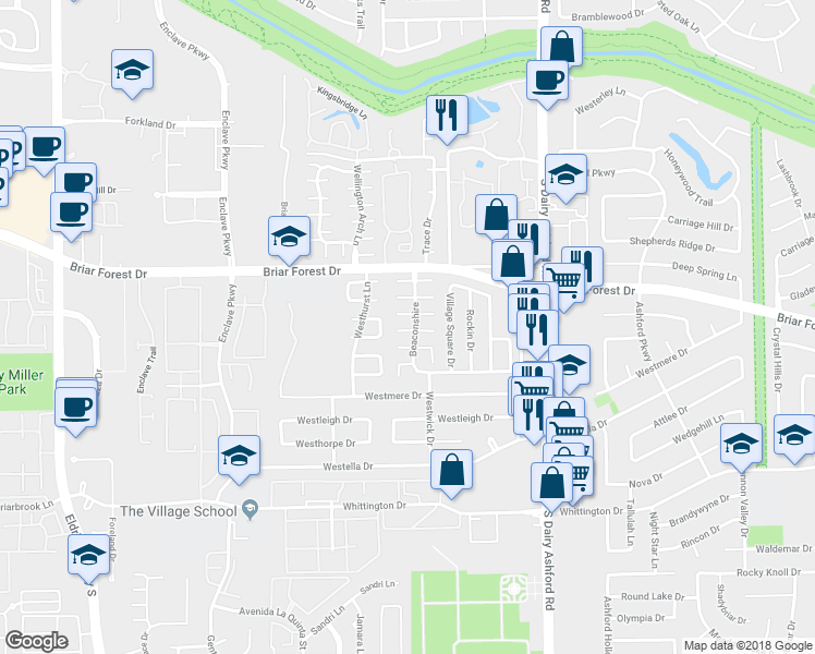 map of restaurants, bars, coffee shops, grocery stores, and more near 1604 West Broadbury in Houston