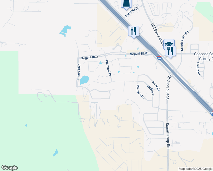 map of restaurants, bars, coffee shops, grocery stores, and more near 118 Telford Way in Boerne
