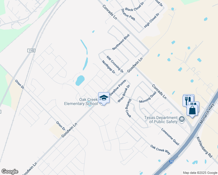 map of restaurants, bars, coffee shops, grocery stores, and more near 3217 Swallow Pointe in New Braunfels