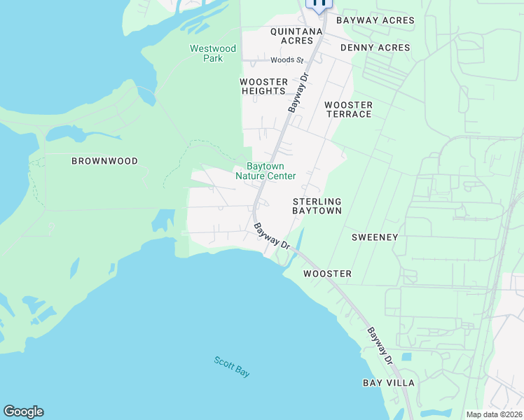 map of restaurants, bars, coffee shops, grocery stores, and more near 6016 Bayway Drive in Baytown