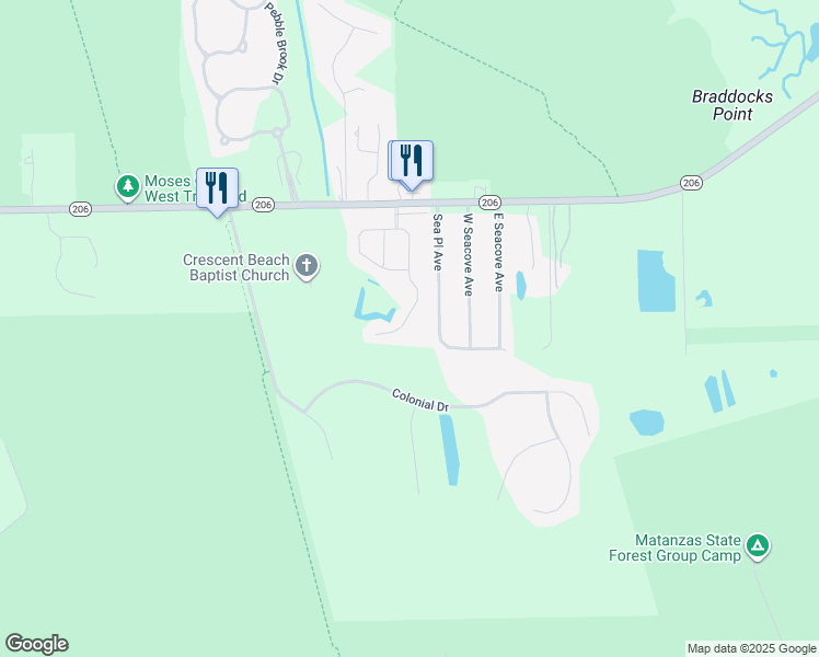 map of restaurants, bars, coffee shops, grocery stores, and more near 271 Lost Lake Drive in St. Augustine