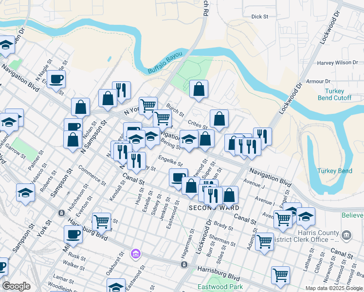 map of restaurants, bars, coffee shops, grocery stores, and more near 4209 Bering Street in Houston