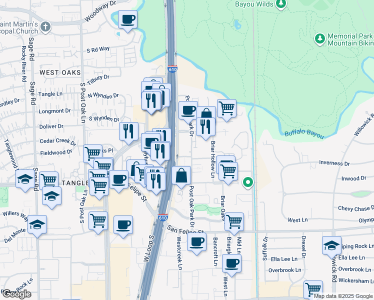 map of restaurants, bars, coffee shops, grocery stores, and more near in Houston