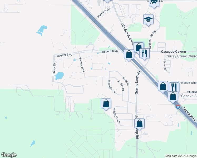 map of restaurants, bars, coffee shops, grocery stores, and more near 111 Giverny in Boerne