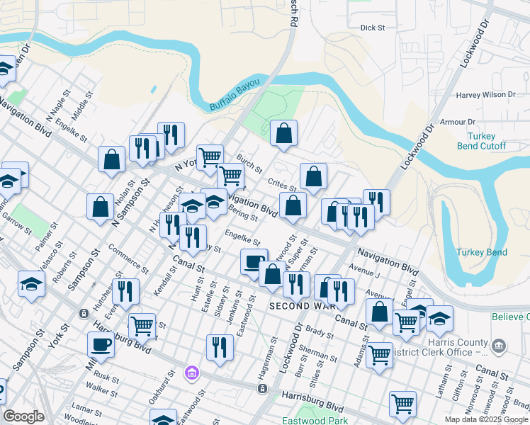 map of restaurants, bars, coffee shops, grocery stores, and more near 4209 Bering Street in Houston