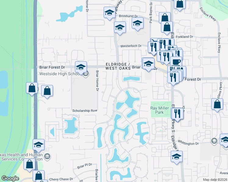 map of restaurants, bars, coffee shops, grocery stores, and more near 1723 Cottage Landing Lane in Houston