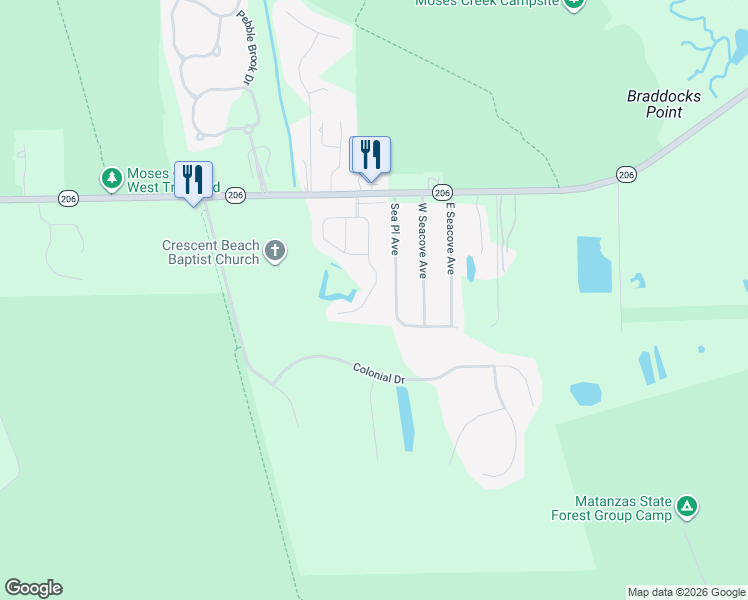 map of restaurants, bars, coffee shops, grocery stores, and more near 271 Lost Lake Drive in St. Augustine