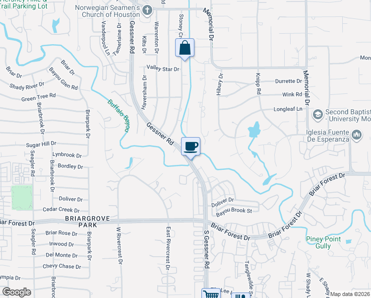 map of restaurants, bars, coffee shops, grocery stores, and more near 2 Gessner Road in Houston