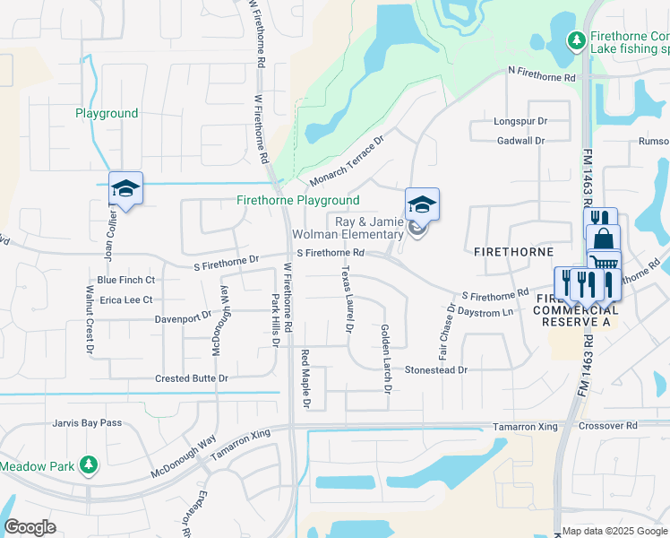 map of restaurants, bars, coffee shops, grocery stores, and more near 28603 Blue Holly Lane in Katy