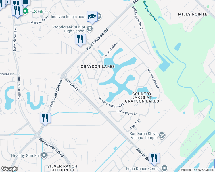 map of restaurants, bars, coffee shops, grocery stores, and more near 2026 Arbor Cove in Katy