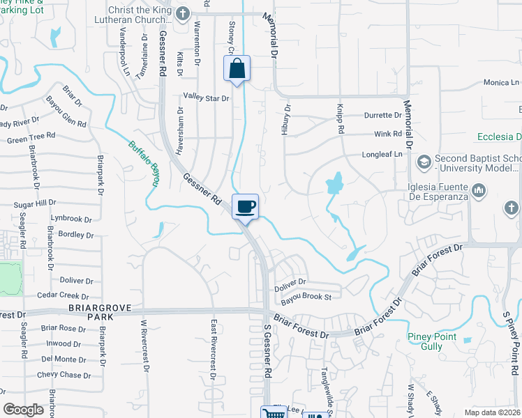 map of restaurants, bars, coffee shops, grocery stores, and more near 2 Gessner Road in Houston