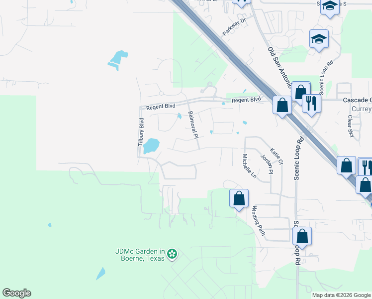 map of restaurants, bars, coffee shops, grocery stores, and more near 118 Telford Way in Boerne