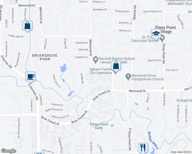 map of restaurants, bars, coffee shops, grocery stores, and more near 326 Sugar Berry Circle in Houston