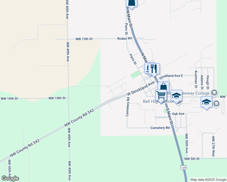map of restaurants, bars, coffee shops, grocery stores, and more near 3673 Durden Avenue in Bell