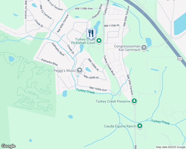 map of restaurants, bars, coffee shops, grocery stores, and more near 6369 Northwest 109th Place in Alachua