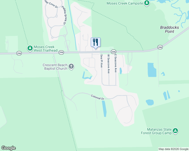 map of restaurants, bars, coffee shops, grocery stores, and more near 163 Lost Lake Drive in St. Augustine