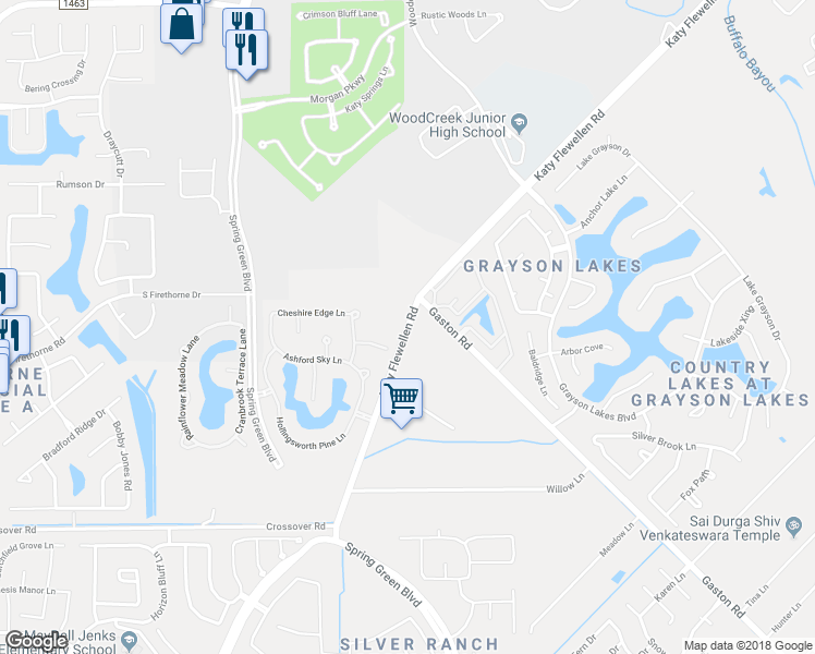 map of restaurants, bars, coffee shops, grocery stores, and more near 2429 Katy Flewellen Road in Katy