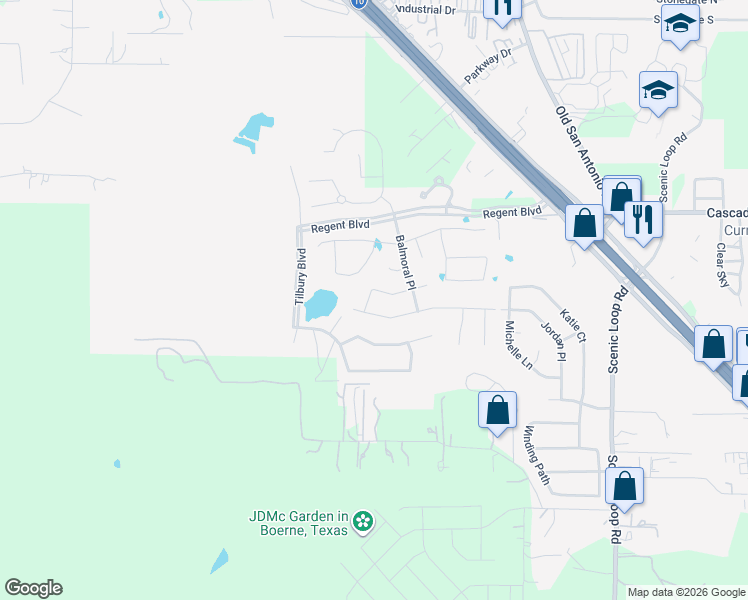 map of restaurants, bars, coffee shops, grocery stores, and more near 201 Tiltwood Court in Boerne