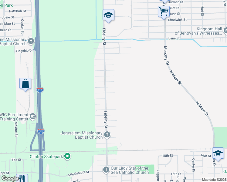 map of restaurants, bars, coffee shops, grocery stores, and more near 9832 Garcroft Street in Houston