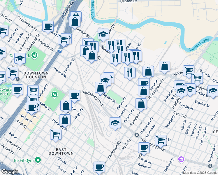 map of restaurants, bars, coffee shops, grocery stores, and more near in Houston