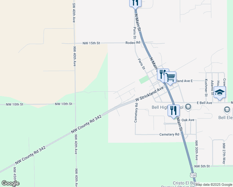 map of restaurants, bars, coffee shops, grocery stores, and more near 3673 Durden Avenue in Bell