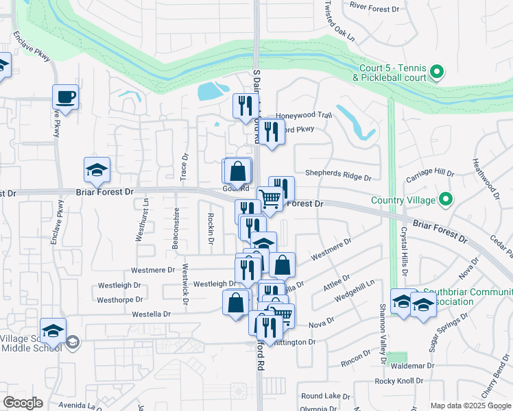 map of restaurants, bars, coffee shops, grocery stores, and more near in Houston
