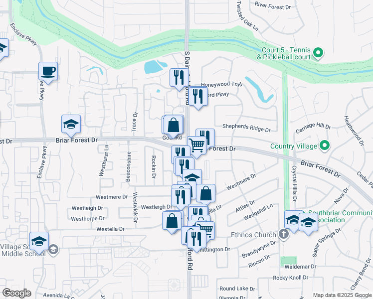map of restaurants, bars, coffee shops, grocery stores, and more near in Houston