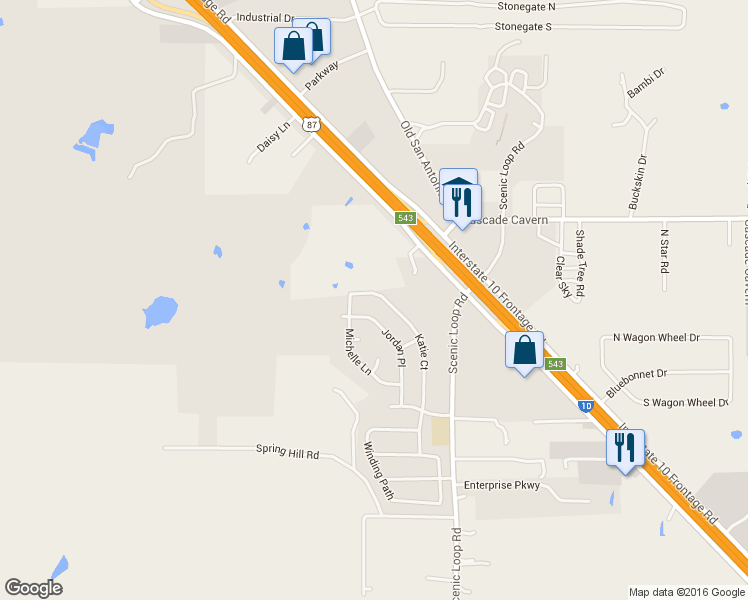 map of restaurants, bars, coffee shops, grocery stores, and more near 269 Katie Court in Boerne