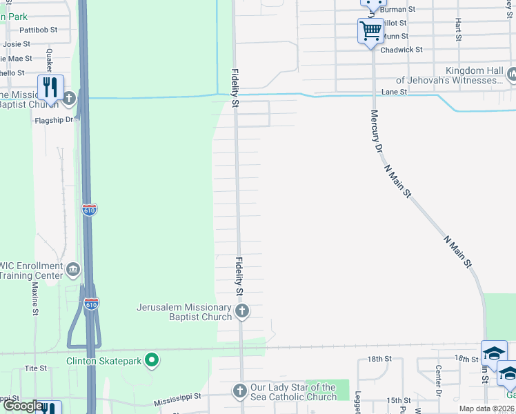 map of restaurants, bars, coffee shops, grocery stores, and more near 9832 Garcroft Street in Houston