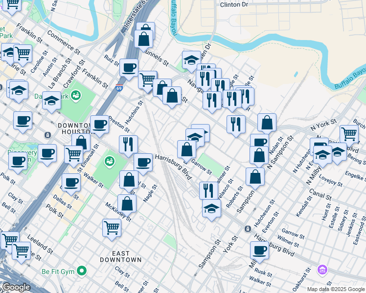 map of restaurants, bars, coffee shops, grocery stores, and more near 212 Nagle Street in Houston
