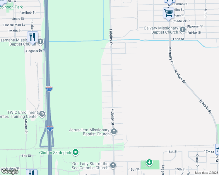 map of restaurants, bars, coffee shops, grocery stores, and more near 9744 Garcroft Street in Houston
