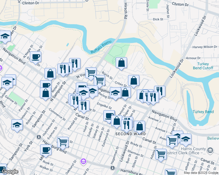 map of restaurants, bars, coffee shops, grocery stores, and more near 4105 Fox Street in Houston